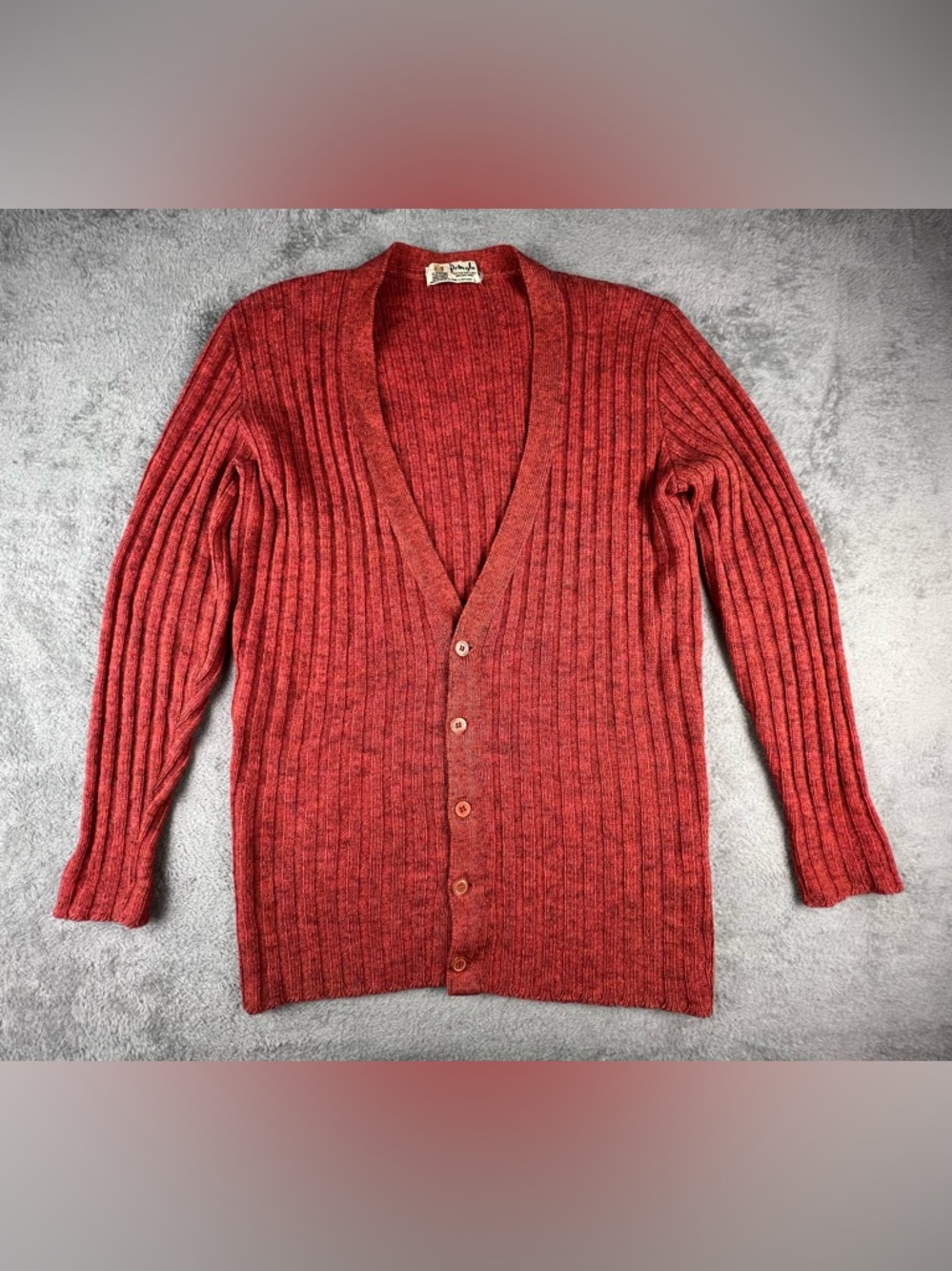 Vintage Pringle Scottish Shetland Wool Cardigan Sweater Size L Orange Scotland